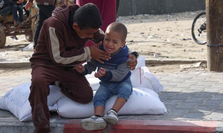 Palestinian children at a relief centre in the Rafah refugee camp in the southern Gaza Strip