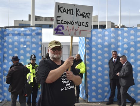 Protesters outside the Conservative Party conference in Birmingham.