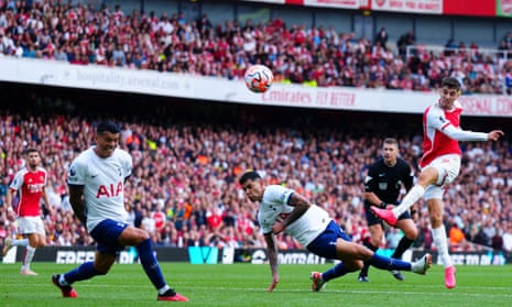 Kai Havertz blazes his late chance to win Sunday’s north London derby over. The German is yet to score since his summer switch from Chelsea.