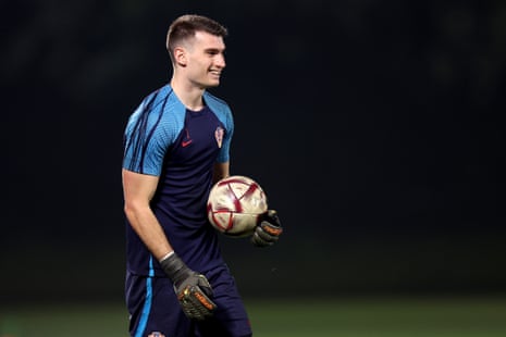 World Cup 2022: news and buildup to Argentina v Croatia semi-final – live | World Cup 2022 21 Dominik Livakovic of Croatia looks on during training in Doha on Monday.