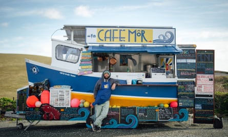 Jonathan Williams and his solar-powered converted boat-kitchen, Cafe Môr