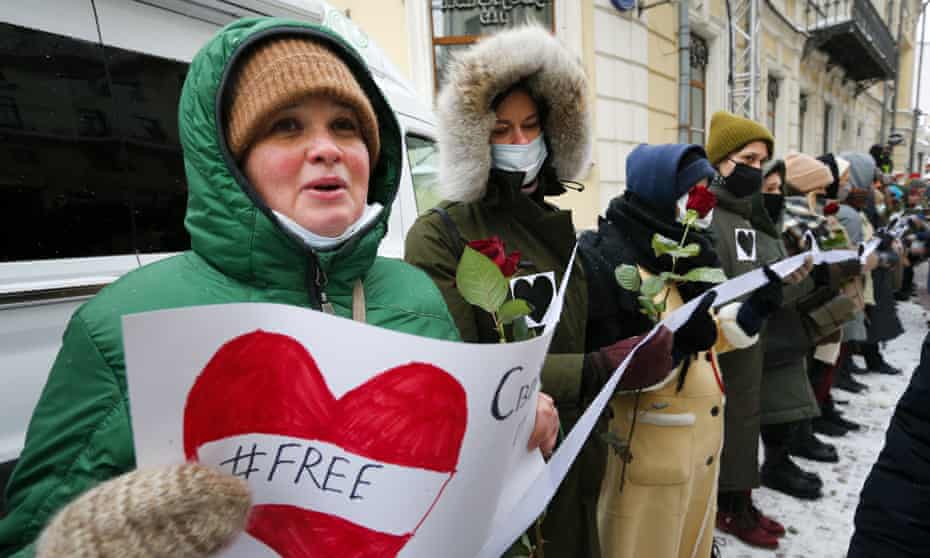 Women attend a rally in support of jailed opposition leader Alexei Navalny and his wife, Yulia Navalnaya, in Moscow, Russia.