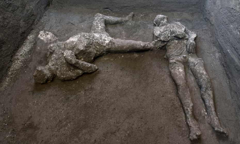 bodies of a master and his slave in situ at a villa on the outskirts of Pompeii