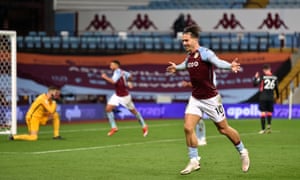 Grealish celebrates scoring in Aston Villa’s thrashing of Liverpool