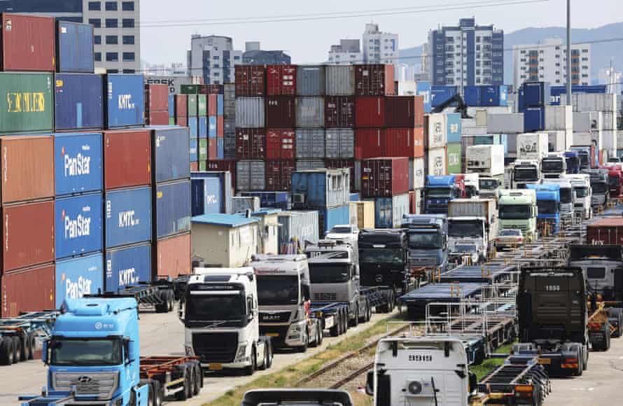 Containers pile up at a depot in Uiwang, South Korea.