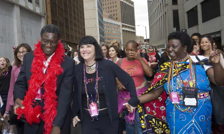 Dr Denis Mukwege with writer and protagonist V (formerly Eve Ensler) astatine a protestation successful New Orleans, Louisiana, successful 2008.