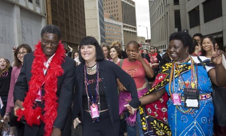 Dr Denis Mukwege with author and supporter V (formerly Eve Ensler) at a protest in New Orleans, Louisiana, in 2008.