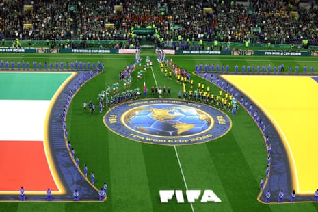 The teams line up for the anthems