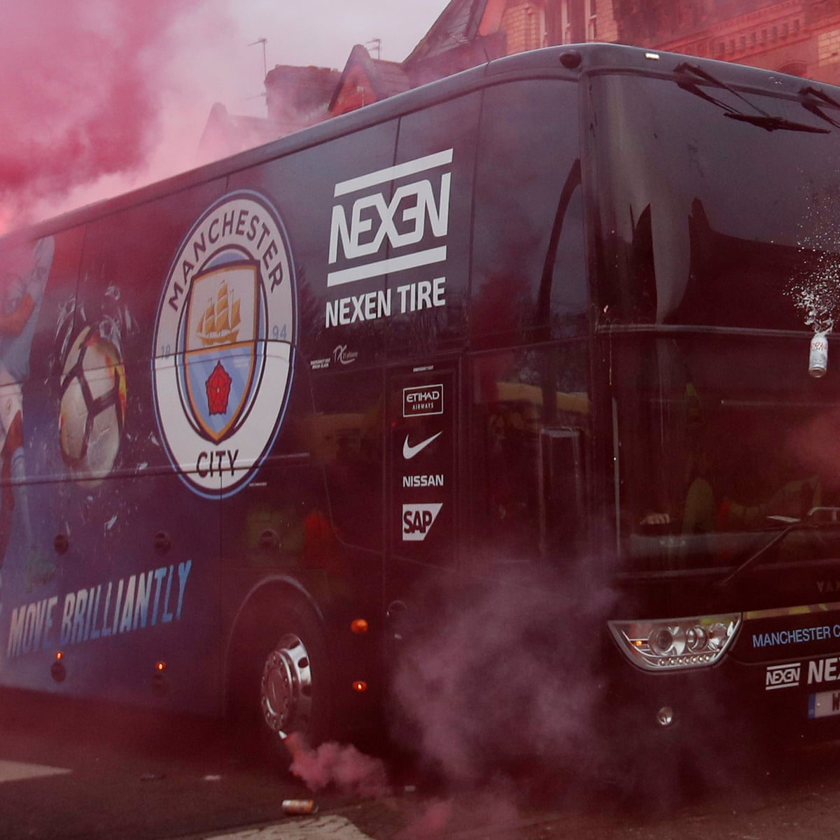 Manchester City To Take Different Route To Anfield After Team Bus Attack Manchester City The Guardian