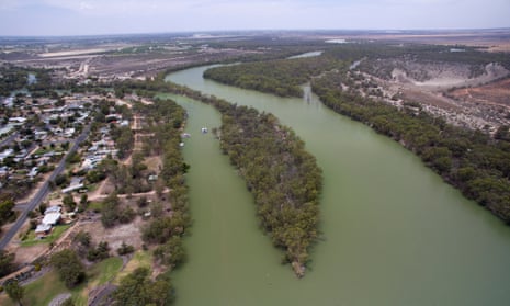 The confluence of the Murray and Darling rivers at Wentworth in NSW. The green colour is due to algal blooms. The Shooters, Fishers and Farmers party want to a federal royal commission into the river. 