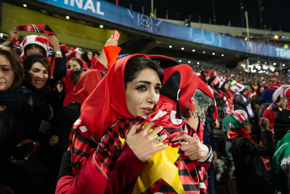 Zeinab cries with happiness when she finally enters Azadi stadium, in Tehran, Iran, as a woman.