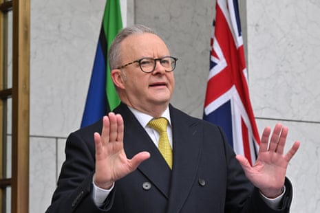 Anthony Albanese at a press conference this morning