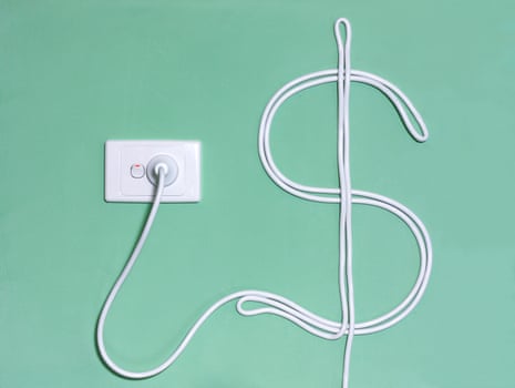 Electricity wall socket and power cord in the dollar sign