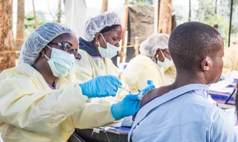 A health worker administers the Ebola vaccination in Butembo, Democratic Republic of the Congo.