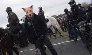 Antifascist protestors marching towards Michigan State University where alt-right leader, Richard Spencer, addressed an almost empty audience on 5 March.