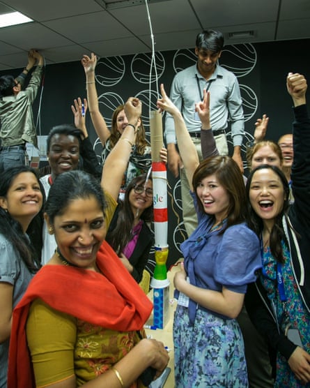 Google employees - Googlers - participating in a team-building exercise.