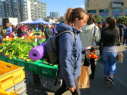 Wellingtonians shop for fruit and vegetables at Sunday morning’s Harbourside market