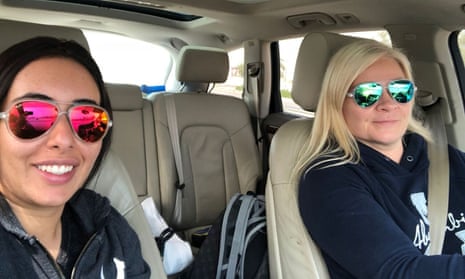 Princess Latifa and her best friend Tiina Jauhiainen in a selfie on the road to Oman on the first leg of their journey in 2018. 