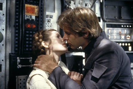 Harrison Ford kissing Carrie Fisher (as Princess Leia) in Star Wars: Episode V - The Empire Strikes Back.