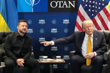 US president Donald Trump meets with Ukraine’s president Volodymyr Zelenskyy on the sidelines of the Nato summit in Ankara, Turkey.