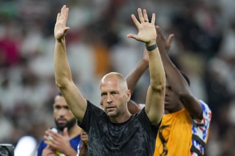 Head coach Gregg Berhalter of the United States celebrates after the match with Iran.