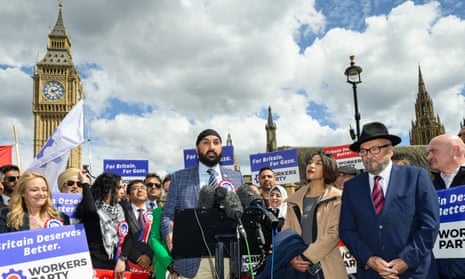 Monty Panesar (centre) and George Galloway (wearing hat on right) campaigning outside parliament on Tuesday