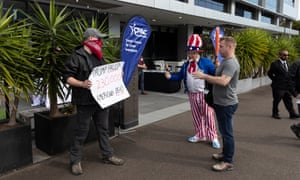 A protester outside the Australian Conservative Political Action Conference in Sydney