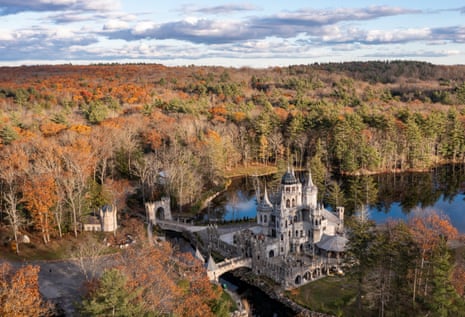 An aerial view of Chris Mark Castle, surrounded by acres of woodland