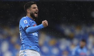 Lorenzo Insigne of Napoli celebrates after scoring the fifth goal in a 6-0 hammering of Fiorentina.