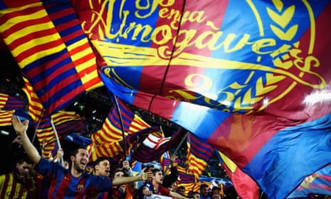 Barcelona fans wave flags