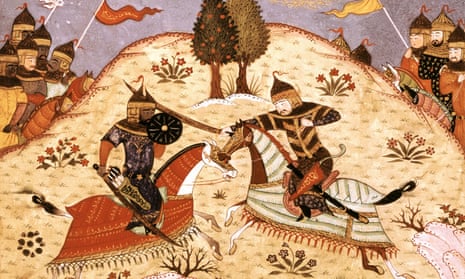 Persian manuscript showing the battle between Rustam and his son Sohrab.