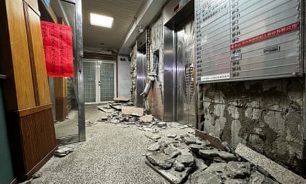 Debris on the floor of the lobby in a block of flats