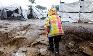 A child at the Moria refugee camp on Lesbos