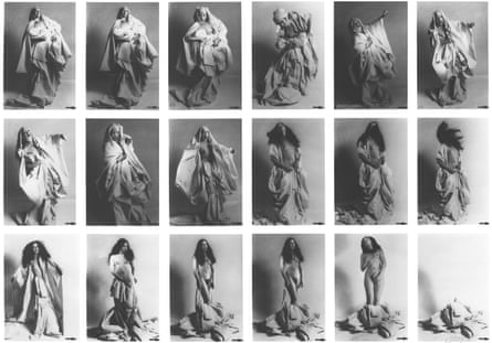 ORLAN, Occasional Striptease with linen from the trousseau, 1974-1975.