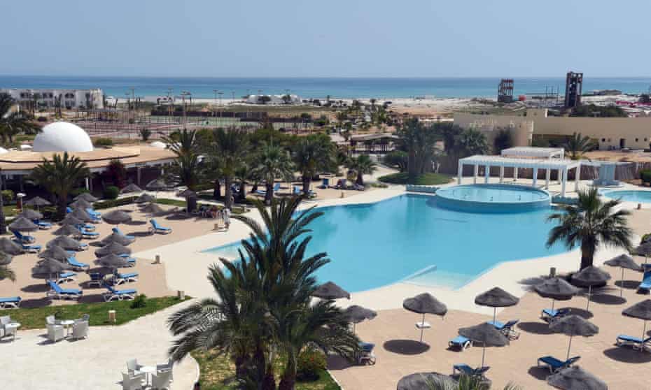 Empty sun loungers on the southern Tunisian resort island of Djerba.