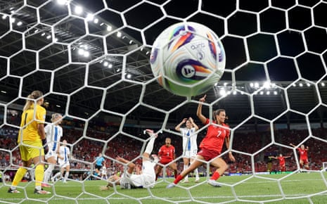 Switzerland’s Riola Xhemaili celebrates scoring their late equaliser.