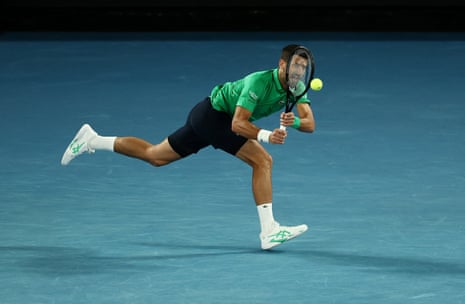 Novak Djokovic in action during his semi final match against Jannik Sinner.