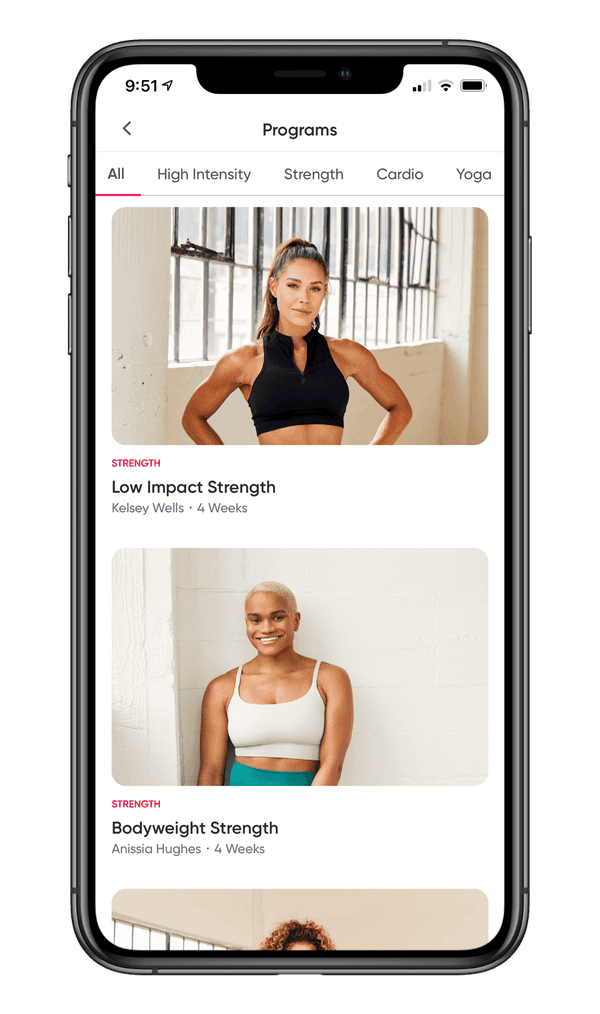Screen changeable of the Sweat app from Kayla Itsines.