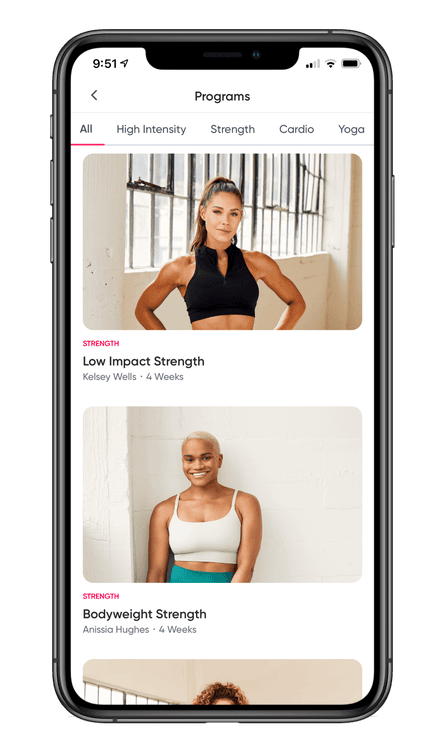 Screen shot of the Sweat app from Kayla Itsines.