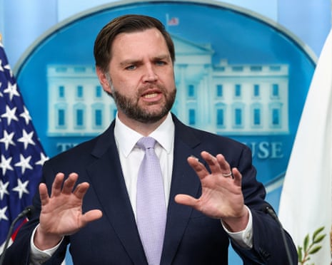 JD Vance speaks during a press briefing at the White House in Washington, D.C., U.S., May 19, 202.