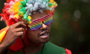 A gay rights activist in Nairobi, Kenya, at a protest against Uganda’s criminalisation of homosexuality.