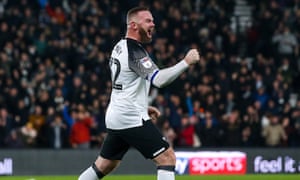 Wayne Rooney celebrates his first goal for Derby but his team went on to lose 3-2