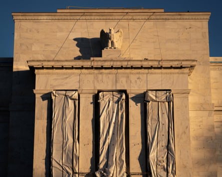 Construction work continues at the US Federal Reserve building in Washington.