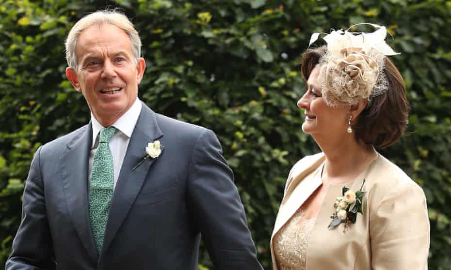 Tony Blair arrives with his wife Cherie at All Saints Parish Church for the wedding of Euan Blair and Suzanne Ashman