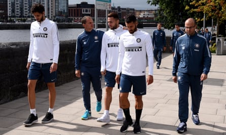 New Inter manager Frank de Boer and his players stroll the streets of Limerick before the friendly against Brendan Rogers’ Celtic.