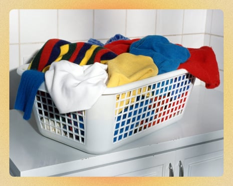 a laundry basket full of clothes