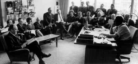 A 1969 Daily Mirror editorial staff meeting with the editor, Lee Howard, far right. Felicity Green can be pictured centre, with Marje Proops (left) the only other woman in attendance.