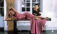 Azzedine Alaïa with Grace Jones in one his creations. 