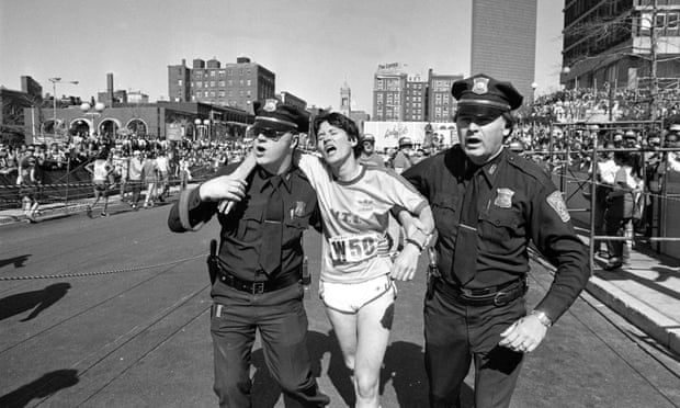 Finished: Rosie Ruiz is helped by Boston police after winning the women’s division of the Boston Marathon in 1980 in a new record time. A few days later it was shown that she had only run the last mile or so of the course and was disqualified.