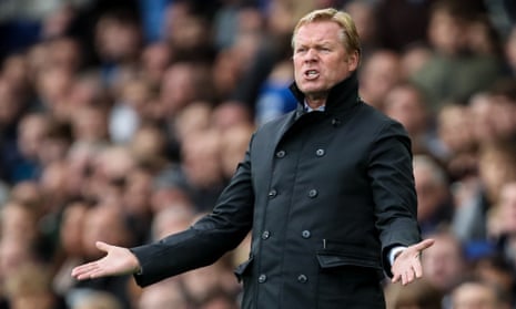 Ronald Koeman shows his frustration during Everton’s 1-0 home defeat by Burnley at Goodison Park on Sunday.
